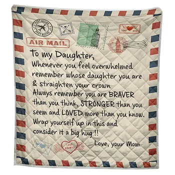 

To My Daughter Message Letter Quilt Blanket 3D Digital Print Flannel Blanket Quilts for Home Bed Sofa 150X200/150X220cm LBS