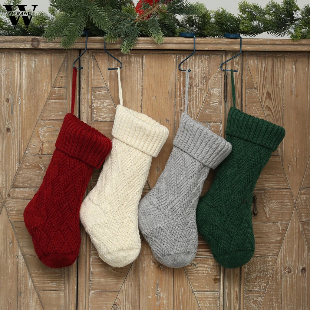 Новинка, 1 шт. носки, модные мягкие креативные рождественские однотонные вязаные многоразовые повседневные яркие подарочные сумки, украшения для рождественской елки