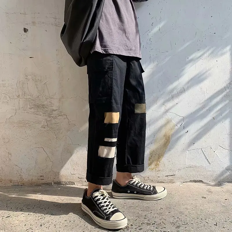 ICCLEK Autumn New Multi-pocket Overalls Men's Loose Straight-leg Pants Casual Pants Straight Cut Checkered Pants for Men
