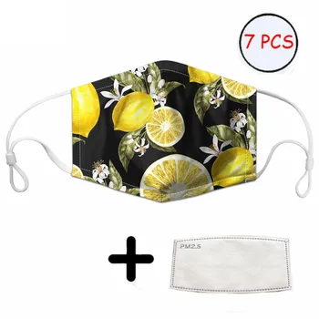 

cartoon lemon pattern Mouth Mask Women Black Soft And Stretchy Fashion Face Masks With Activated Carbon Filter PM2.5 For Adults