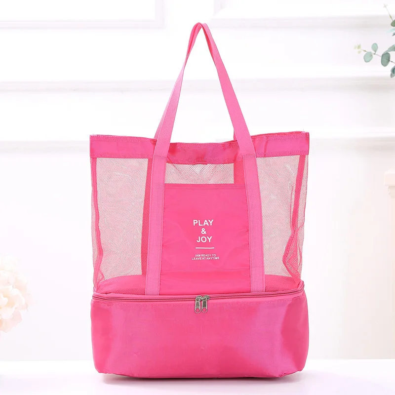 Pink-Color as shown Пикник сумка с двойной подкладкой сумки для хранения Переносные сумки на плечо изоляции сумка-холодильник с теплозащитным покрытием Сетка Пляжная Сумка Еда упаковка для хранения - Цвет: Pink-Color as shown
