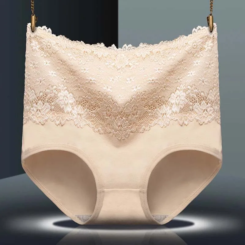 1 Sexy Women Lace High Waist Cotton Briefs Body Shaping Briefs Lingerie Comfort Panties Solid Color Breathable Safety Short Pants - Цвет: 1