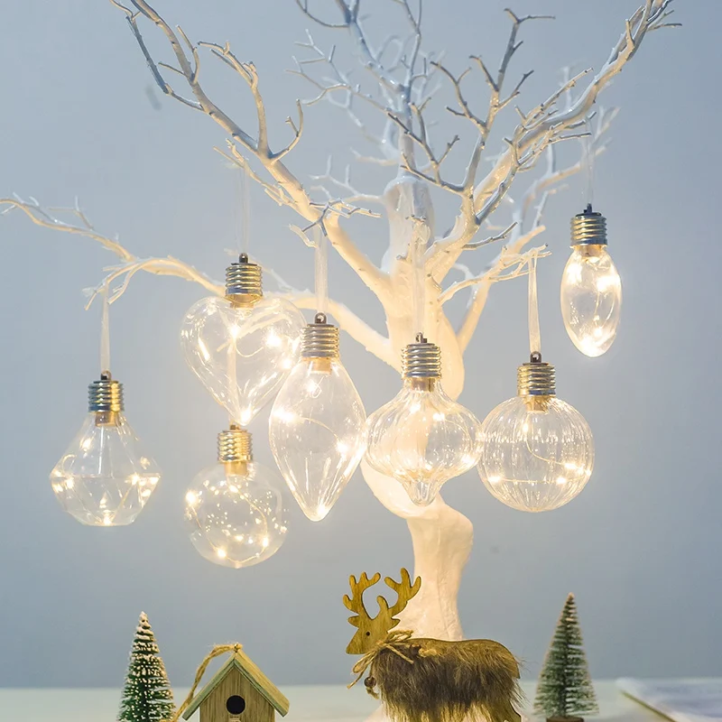 Рождество прозрачный СВЕТОДИОДНЫЙ Шар Форма Подвески с теплым белым светом Рождественская игрушка украшение орнамент