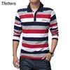 TFETTERS Autumn Men's T-shirt Stripe Pattern Letters Print Long Sleeved T-shirt Turn-down Collar Shirt T-shirt Big Size M - 5XL ► Photo 1/6