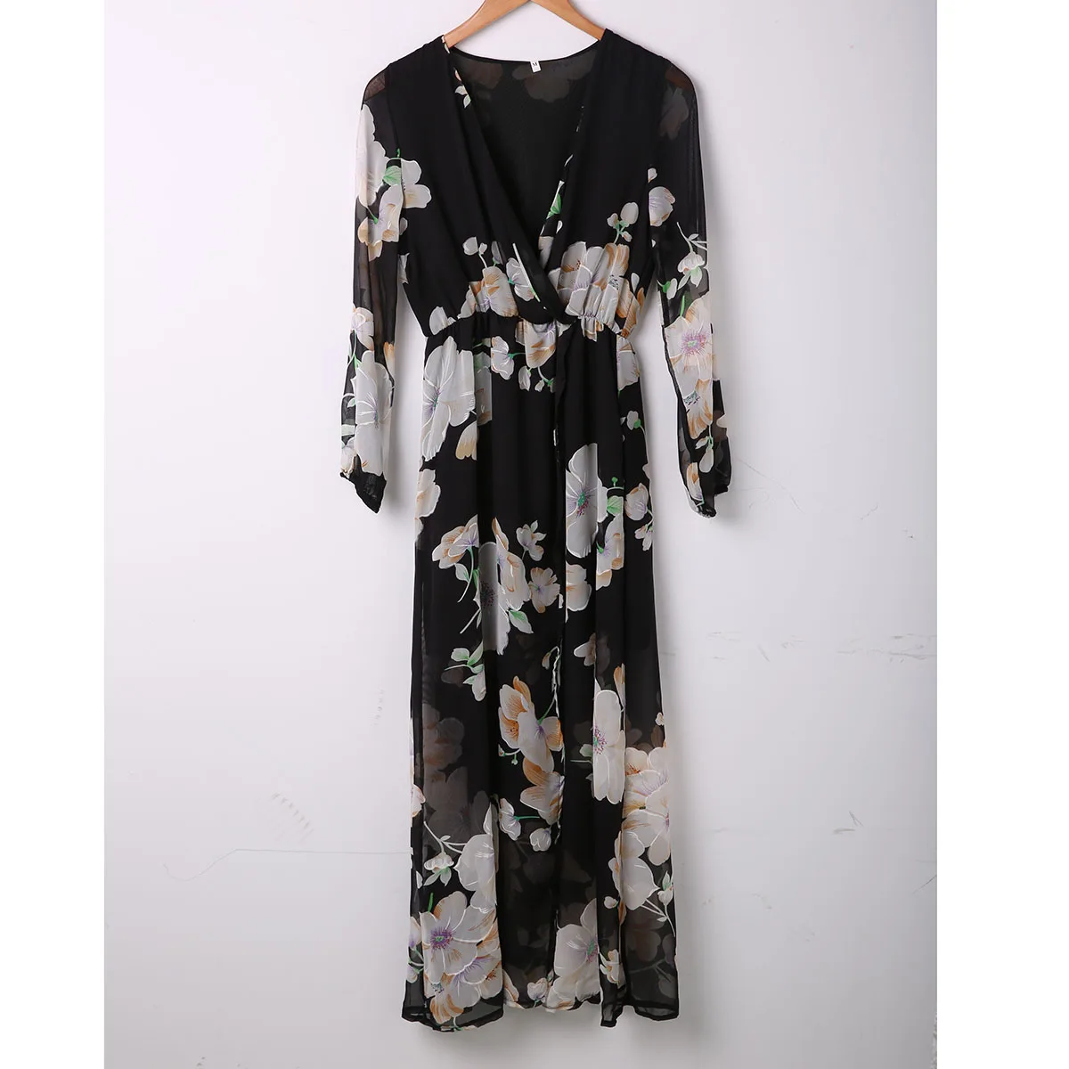 Summer Retro Boho Printing Floral Long Dresses Women Ladies Long Sleeve Evening Party Maxi Dress Vestidos