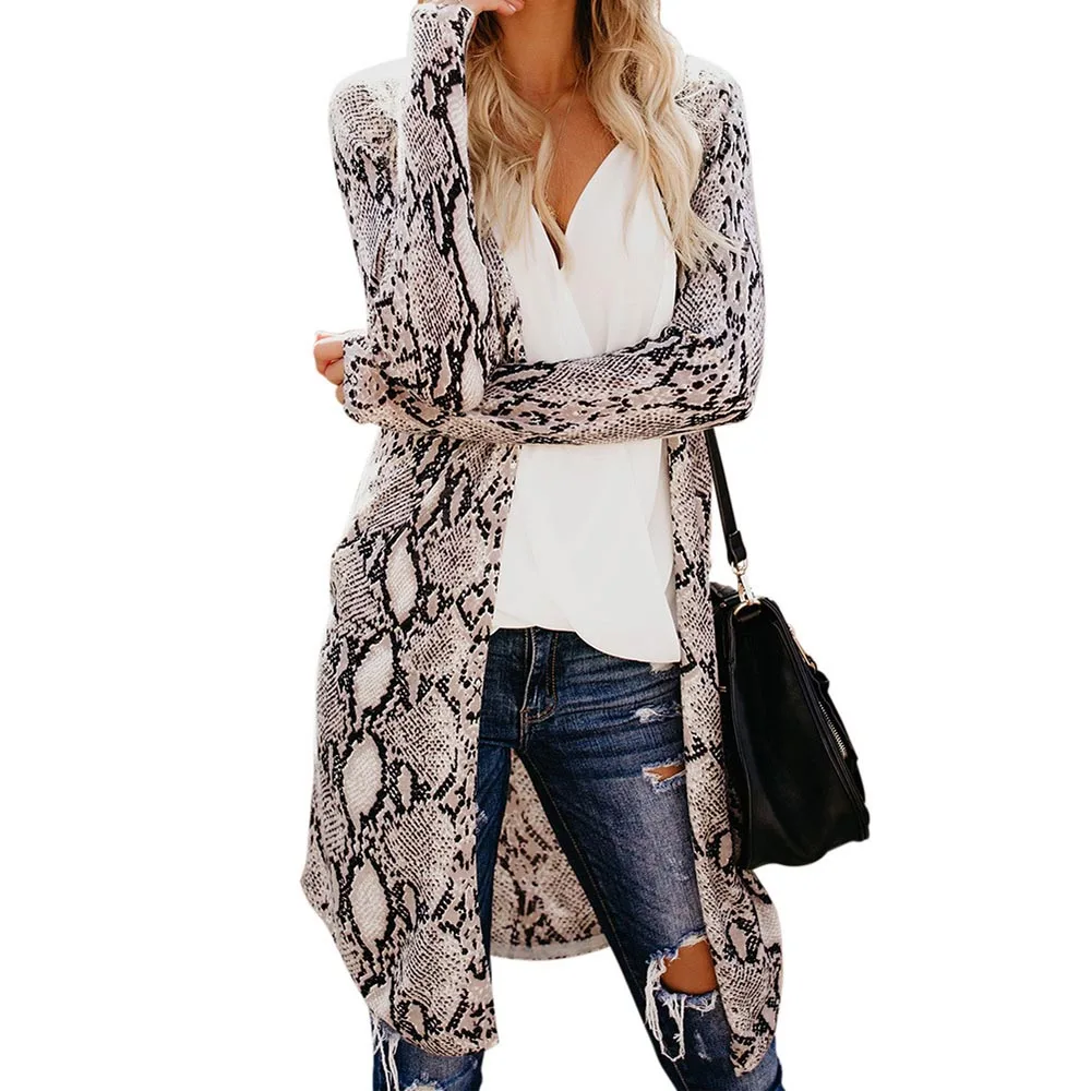 Women Trench Coat Plus Size Autumn Fashion Leopard Print Kintted Loose Long Cardigan Office Ladies Causal Retro Outwear