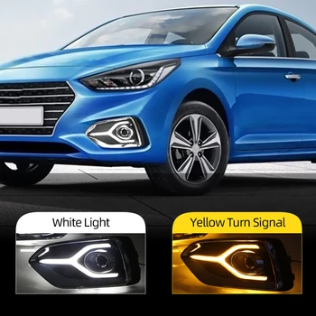 

CSCSNL 2Pcs Yellow Turn Signal Function Car DRL LED Daytime Running Light Fog Lamp For Hyundai Accent Solaris 2017 - 2020