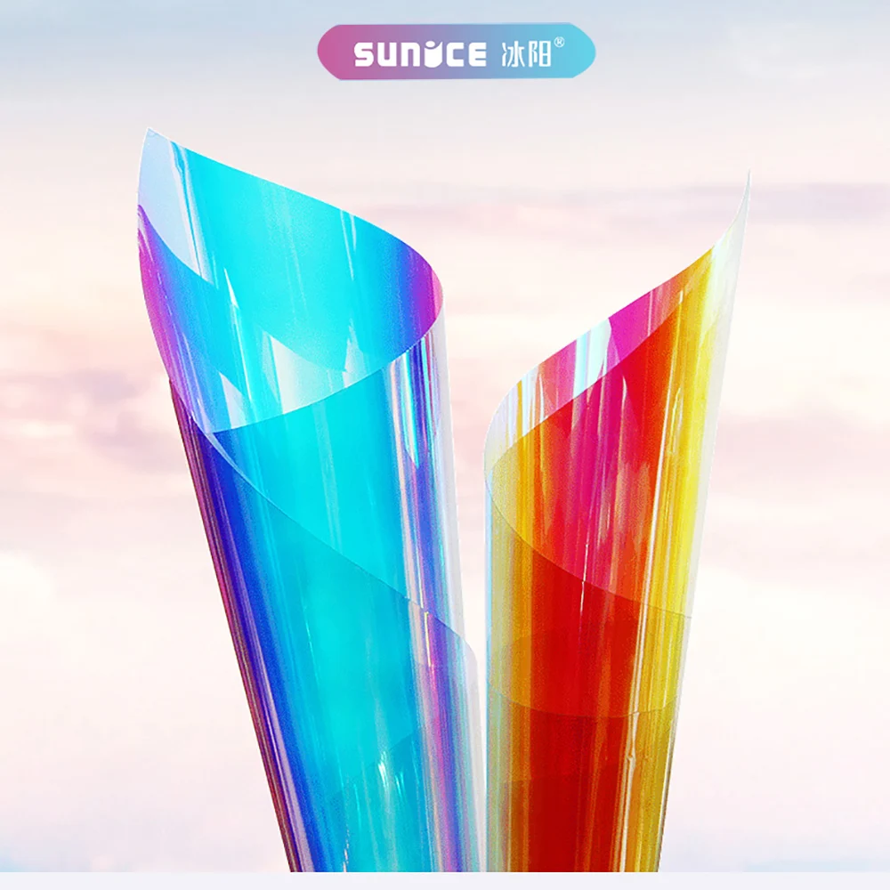 

100% SUNICE 0.68x 20m Window Film Dichroism Iridescent Glass Tint Transparent Two-way Decal Film for Party Wedding Festival