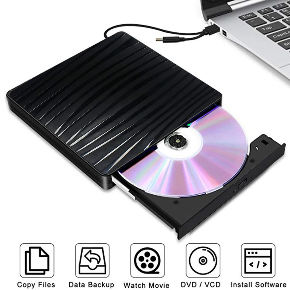YiYaYo двойной Интерфейс USB 3,0 Тип C внешний Дисковод DVD дисков RW записывающийся-компакт-дисков Встроенная память считыватель плеер для hp ноутбук Windows
