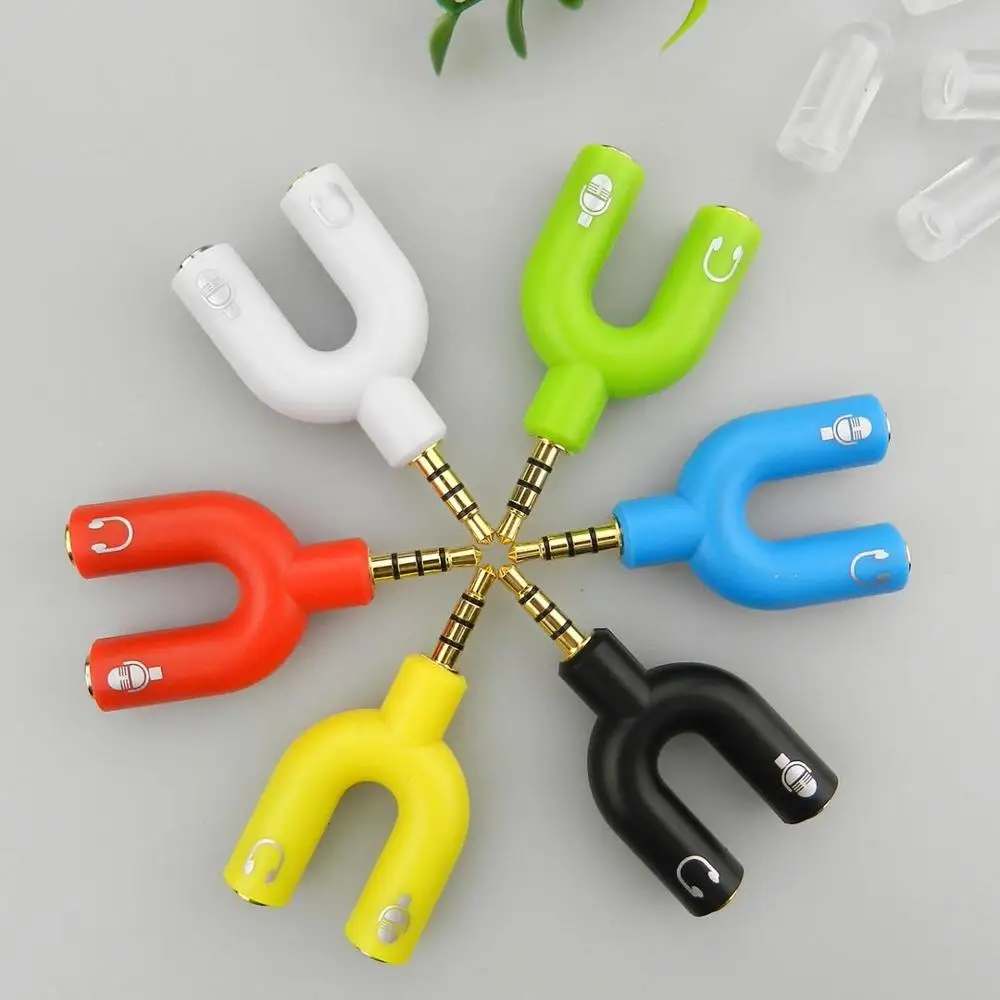 10PCS U Type Adapter Dual 3 5 MM Headphone Plug Audio Cables Splitter Microphone 2 in 1 Swivel Connector