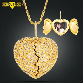 

ICEOUTBOX Custom Made Photo Heart Medallions Necklace Pendant For Women Men Jewelry AAA Zircon Can Be Opened Heart Pendants Gift