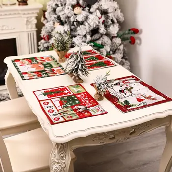 

2021 Christmas Holiday Woven Placemats Reversible Cotton Burlap Christmas Placemats For Home Holiday Christmas Table Decor Hot