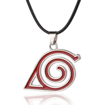 

Anime Naruto Logo Necklace Kakashi Carving Round Eyes Leaf Village Symbol Pendant Student Cosplay Leather Chain Necklace