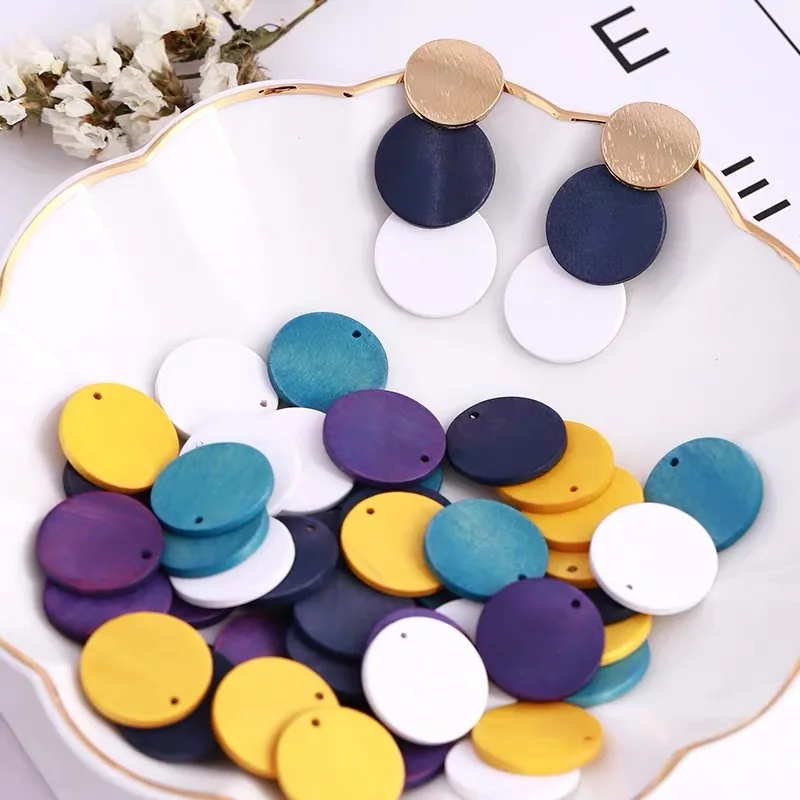 

New arrived 60pcs/lot 20mm color print geometry rounds shape wood beads diy jewelry earring/garment accessory