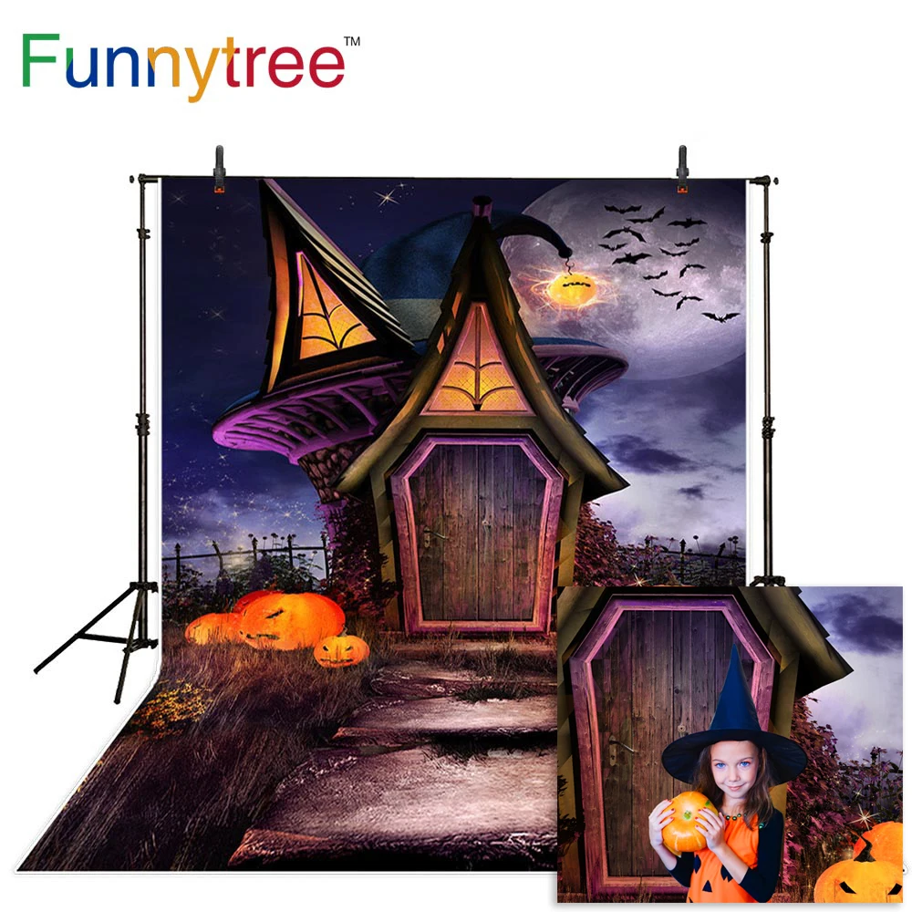Funnytree фотографический фон Волшебная Шляпа с домами Тыква фонарь ребенок Хэллоуин