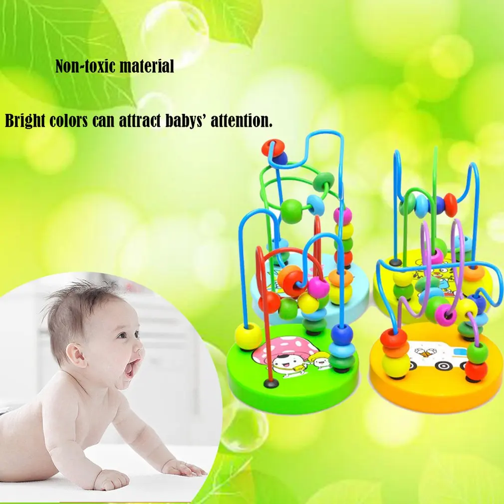 Baby Kisd Wooden Puzzle Toy Mini Around Beads Colorful Wire Maze Roller Coaster Educational Mathematics Toy Kid Christmas Gifts