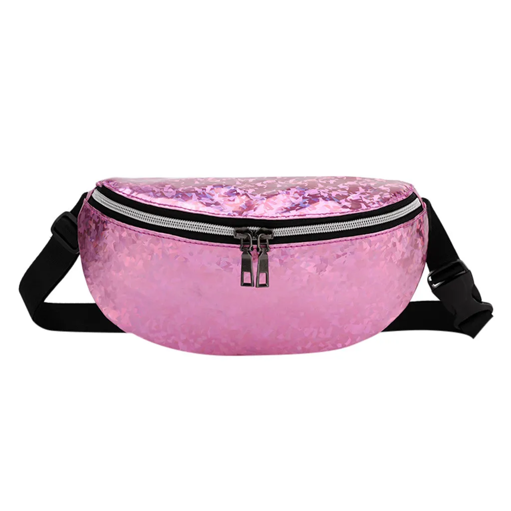 Модная женская поясная сумка на талию наружная на молнии с блестками, лазерная почка, кошелек, сумка для денег, сумка для груди, сумка, sac banane femme, Новинка - Цвет: Розовый