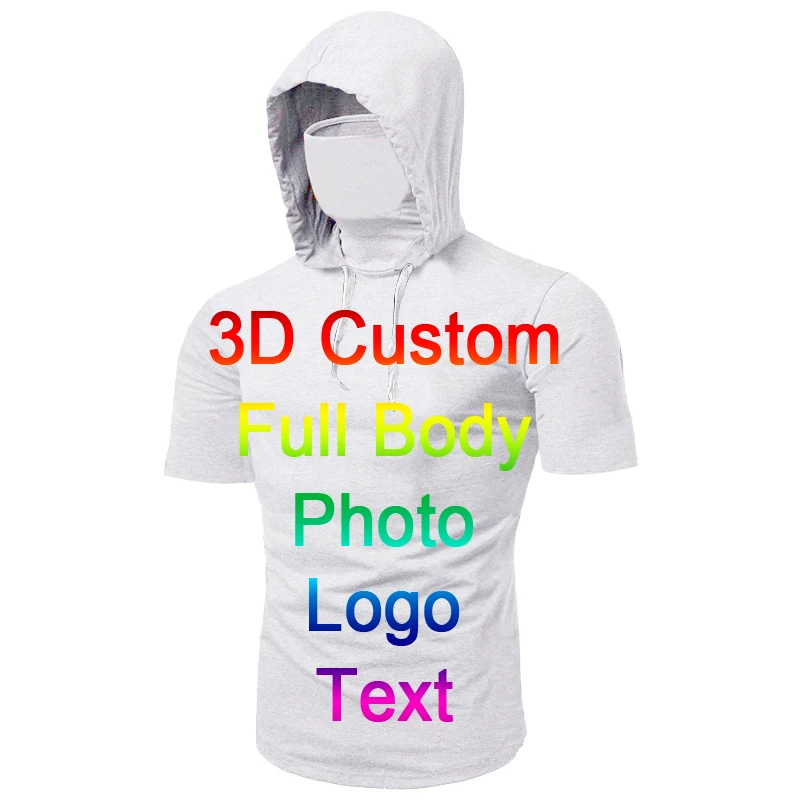 

UJWI Fashion Short Sleeve Mask Hooded Custom Team Anime Logo Name Picture T-Shirt Men's Casual T-Shirt Hip Hop Shirt Streetwear
