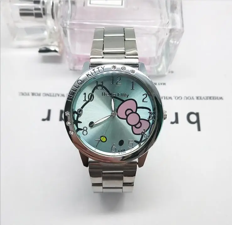 Hellokitty милые Мультяшные кварцевые наручные часы, детские часы hello Kitty, женские часы, подарок для мальчиков и девочек,, relojes - Цвет: Зеленый