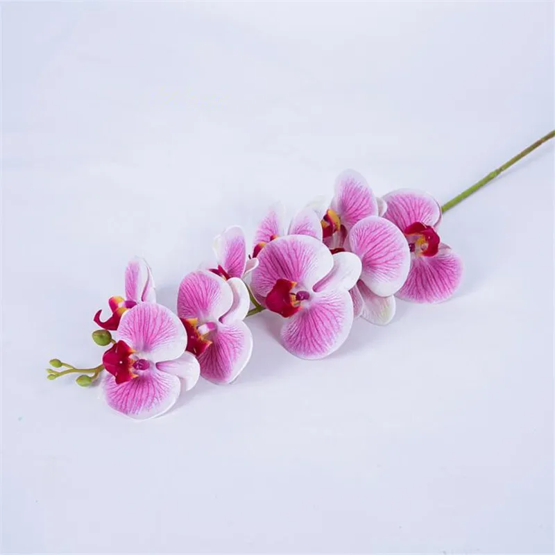 10 шт. Искусственные цветы орхидеи фаленопсис Настоящее прикосновение латекс высокое качество Бабочка орхидеи стволовые растения Силиконовые Цветы - Цвет: Темно-розовый