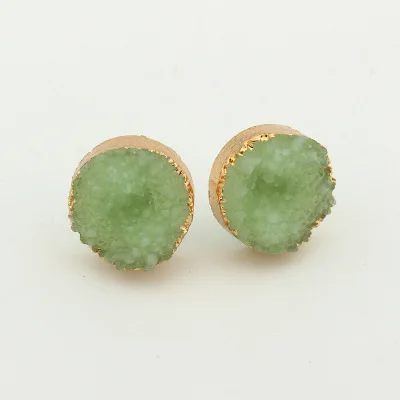 Bijoux, 1 пара, натуральный друзовый камень, серьги, модные, простые, серьги-гвоздики, золотой цвет, розовый, красный, Круглый, Drusy, серьги-гвоздики для женщин, ювелирное изделие - Окраска металла: 10