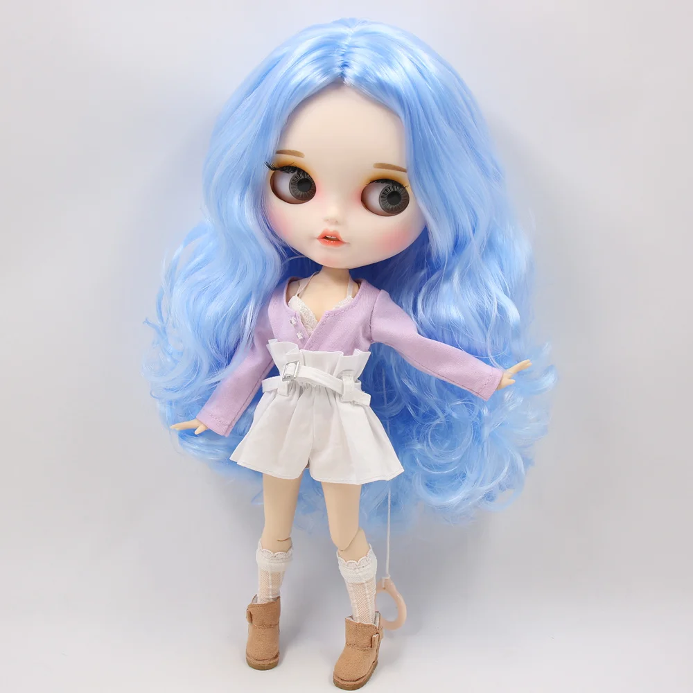 Ледяной DBS Blyth кукольные нет. BL6005 голубые волосы резные губы Pouting рот матовая