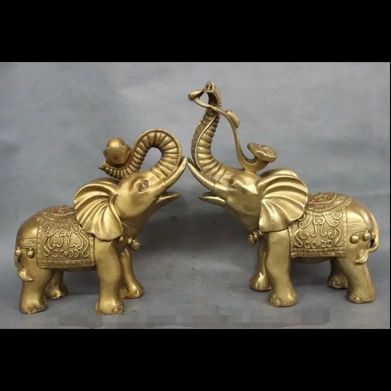 88006286&lt&lt&lt12&quot Chinese Brass Folk RuYi Wealth Yuanbao Elephant Heffalump Statue Animals Pair | Дом и сад