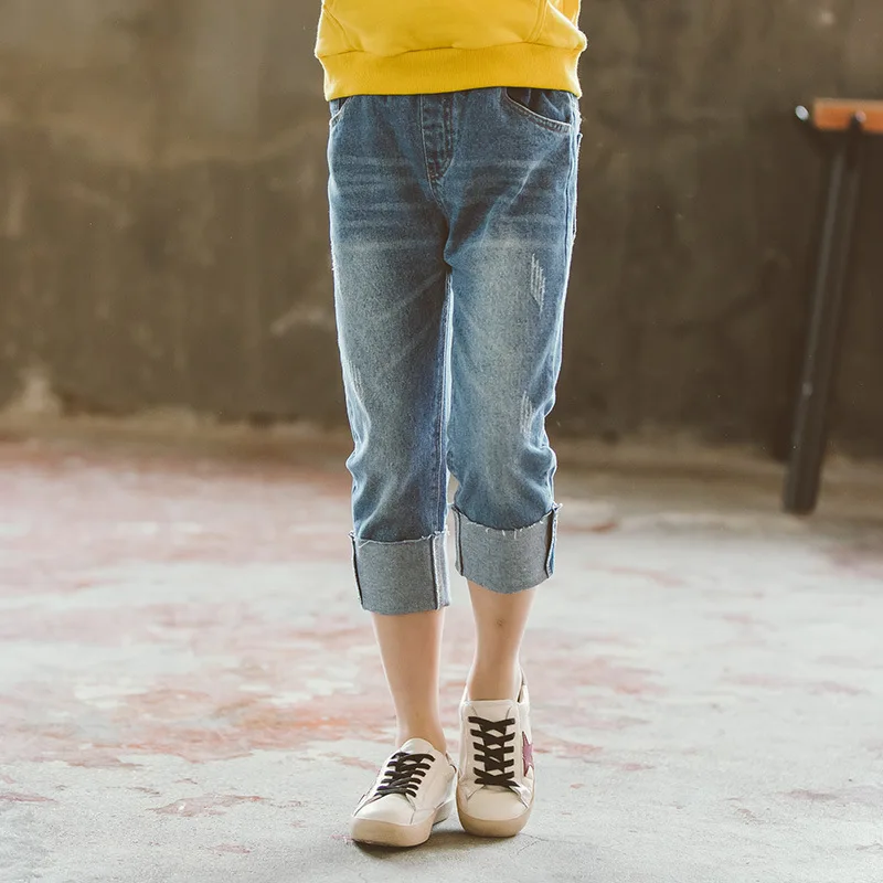 

2019 Autumn New Style Big Boy Korean-style Pants Girls Spring And Autumn Outer Wear Elasticity Jeans Children Fashion Crawler