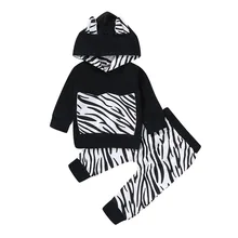 Эксклюзивная детская одежда для маленьких мальчиков; толстовка с капюшоном с длинными рукавами и принтом зебры; свитер; комплект со штанами; комплект одежды на День Благодарения; D20