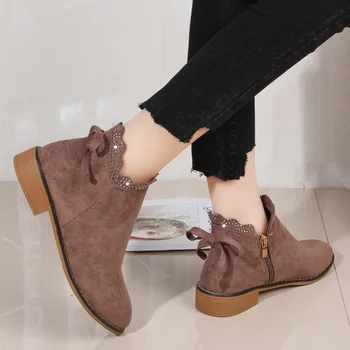

2019 Bow Lace Ankle Boots For Women Flat Ladies Shoes Suede Single Boots Bota Feminina boots women sdc34
