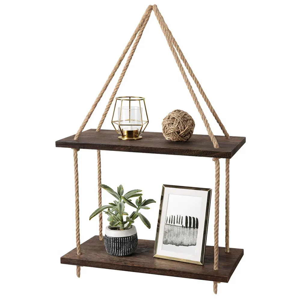 

Wooden Holder Hanging Shelf Storage Display Multi Use Organizer Stand Rack Decoration Practical Retro Wall Swing 2 Tier