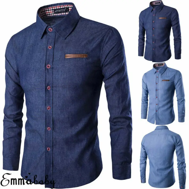 Men Denim Denim shirt in Slim mit Kent-Collar medium blue | Seidensticker