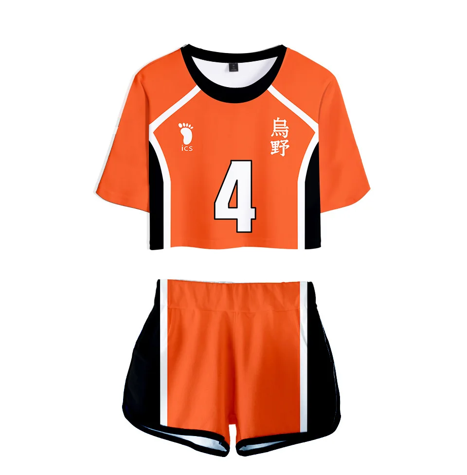 Anime Haikyuu Karasuno High School Tracksuit Women Two Piece Set Top and Shorts Matching Sets Hinata Shoyo Cosplay Costumes |