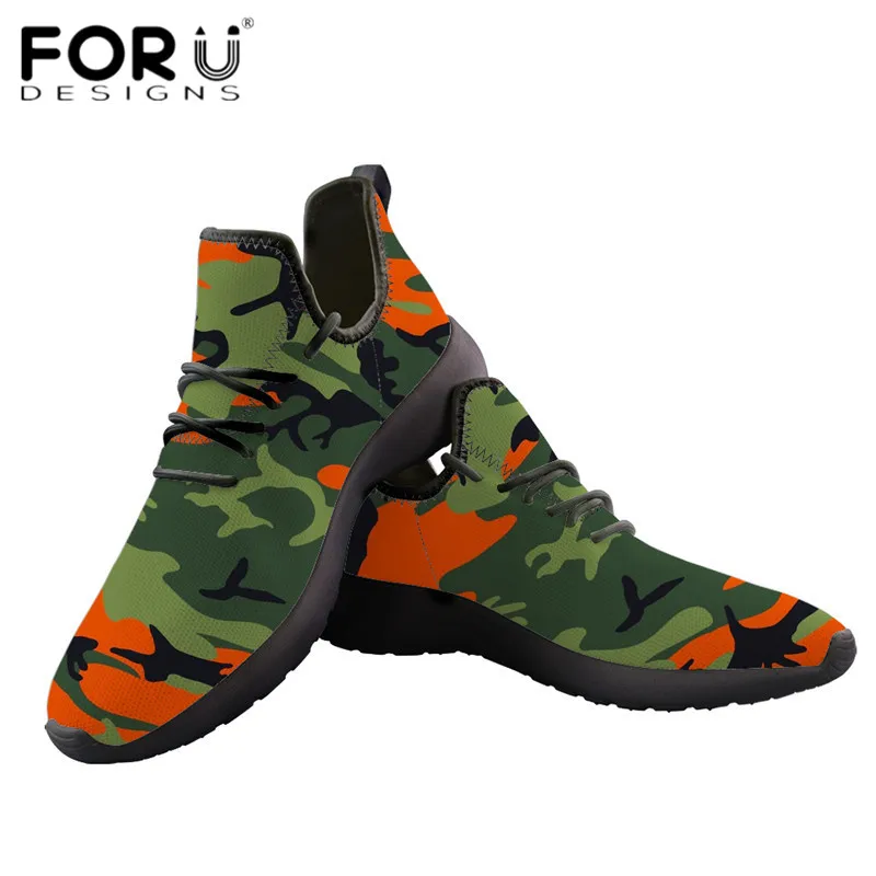 FORUDESIGNS/повседневные трикотажные кроссовки оранжевого цвета с камуфляжным принтом; Легкая сетчатая женская обувь на плоской подошве со шнуровкой; Вулканизированная обувь для женщин; лоферы - Цвет: HMG438Z60