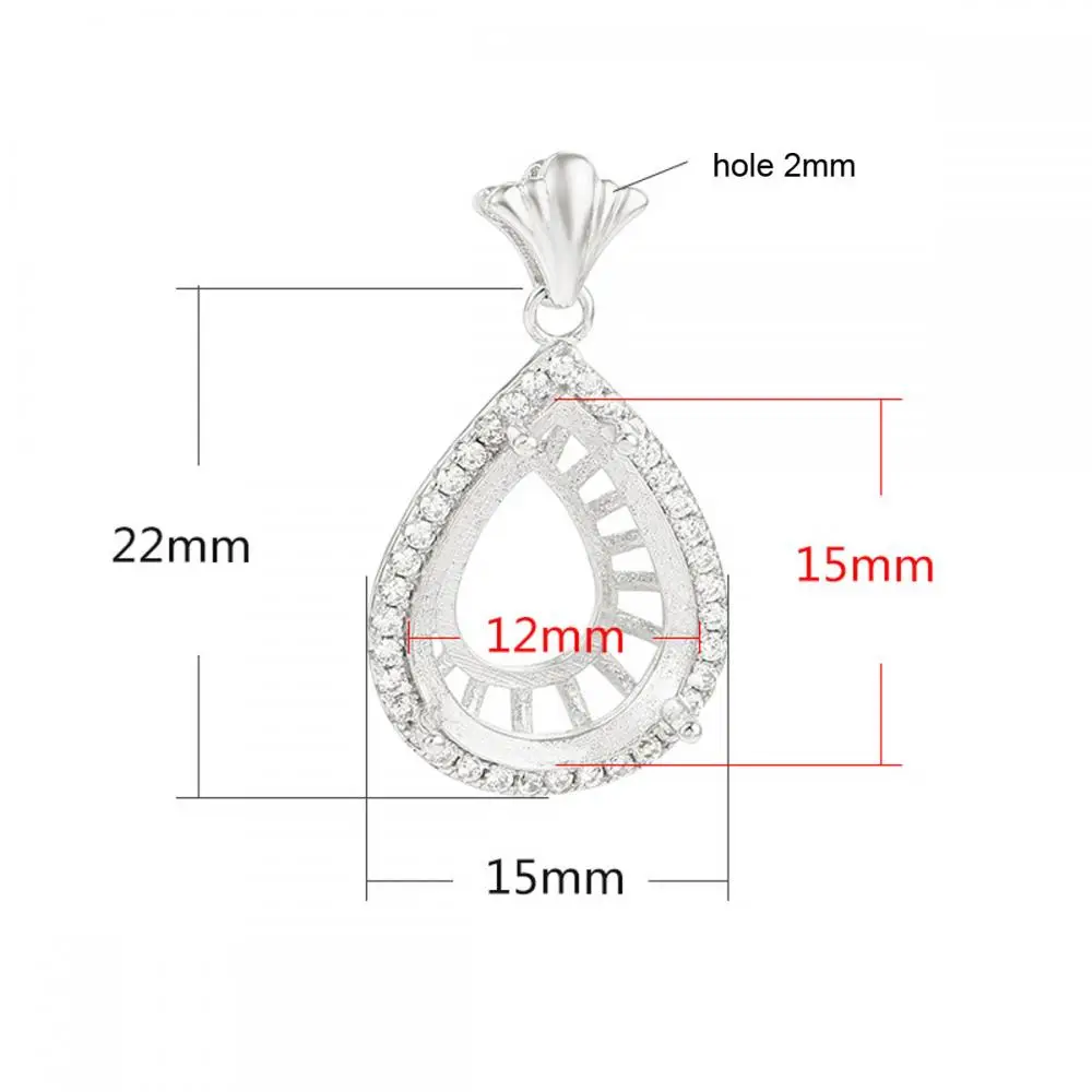 925 Sterling Silver CZ Micro Pave Pendant Blank for 12X15mm Drop Cabochon  DIY Jewelry Necklace Making Supplies