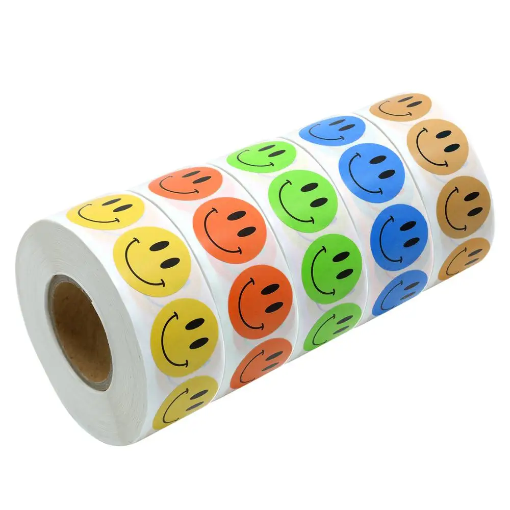 

500 Pcs/roll Colored Round Smiley Face Stickers for Adhesive Reward SmileySticker for Children Decoration Party Stickers