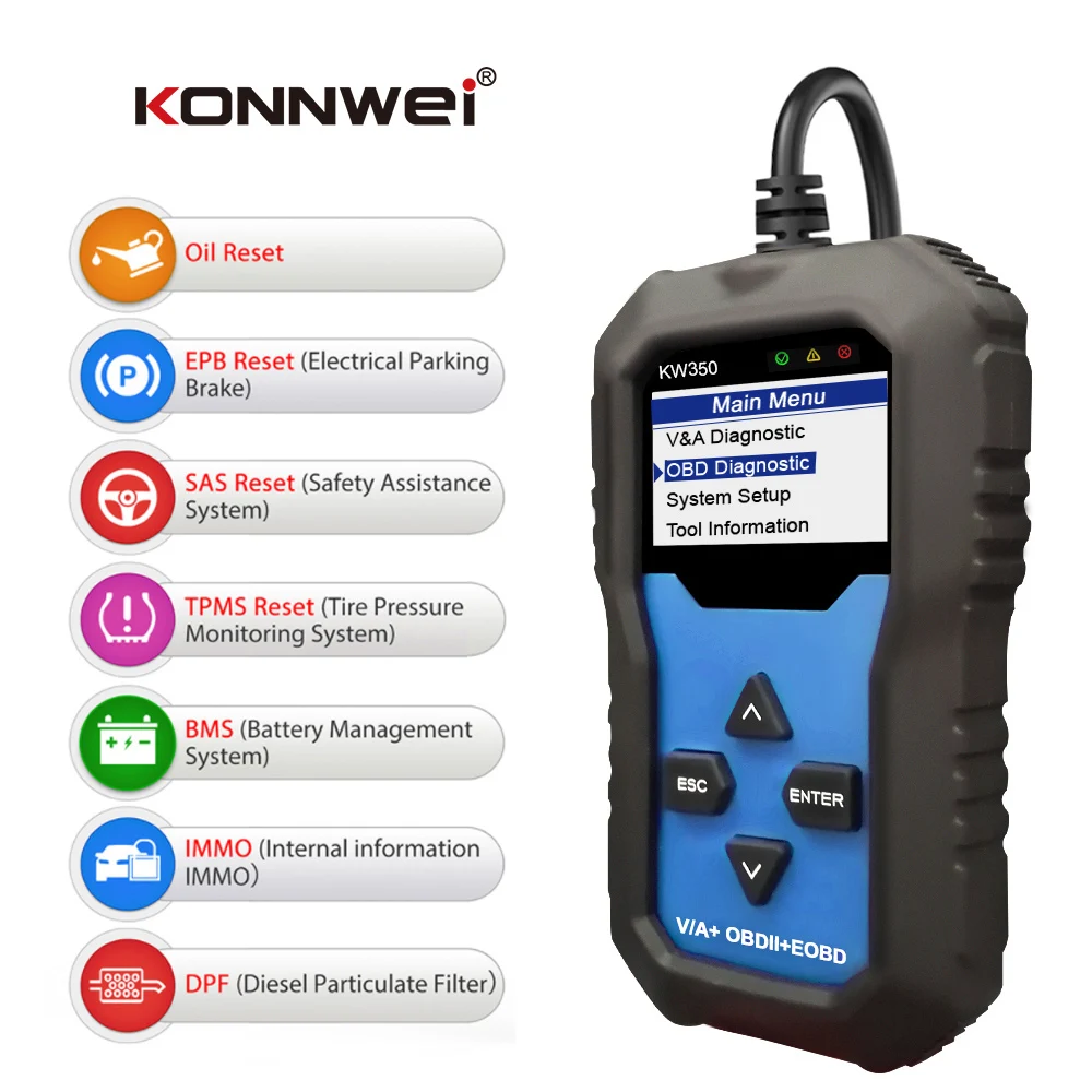 KONNWEI KW350 OBD2 диагностический инструмент сканер для автомобиля VAG VW Audi ABS подушка