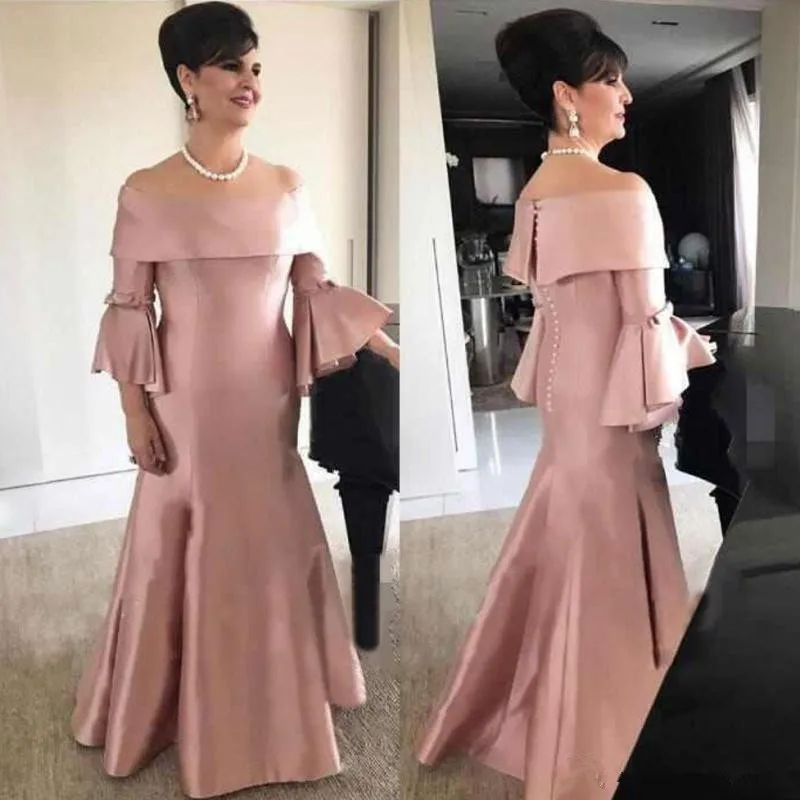 Modest Mermaid Moeder van de Bruid Jurken Uit De Schouder Trupment Lange Mouwen Bruiloft Gast Jurk Floor Lengte Formele gown Modest Mermaid Moeder van de Bruid Jurken Uit De Schouder Trupment Lange Mouwen Bruiloft Gast Jurk Floor Lengte Formele gown
