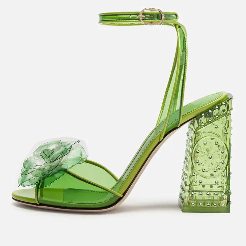 VIISENANTIN новые летние розовые зелеными кристаллами ручной работы; комплект: Прозрачный Искусственный бриллиант сандалии в английском стиле ретро полые босоножки на высоком каблуке; сандалии с цветочным рисунком