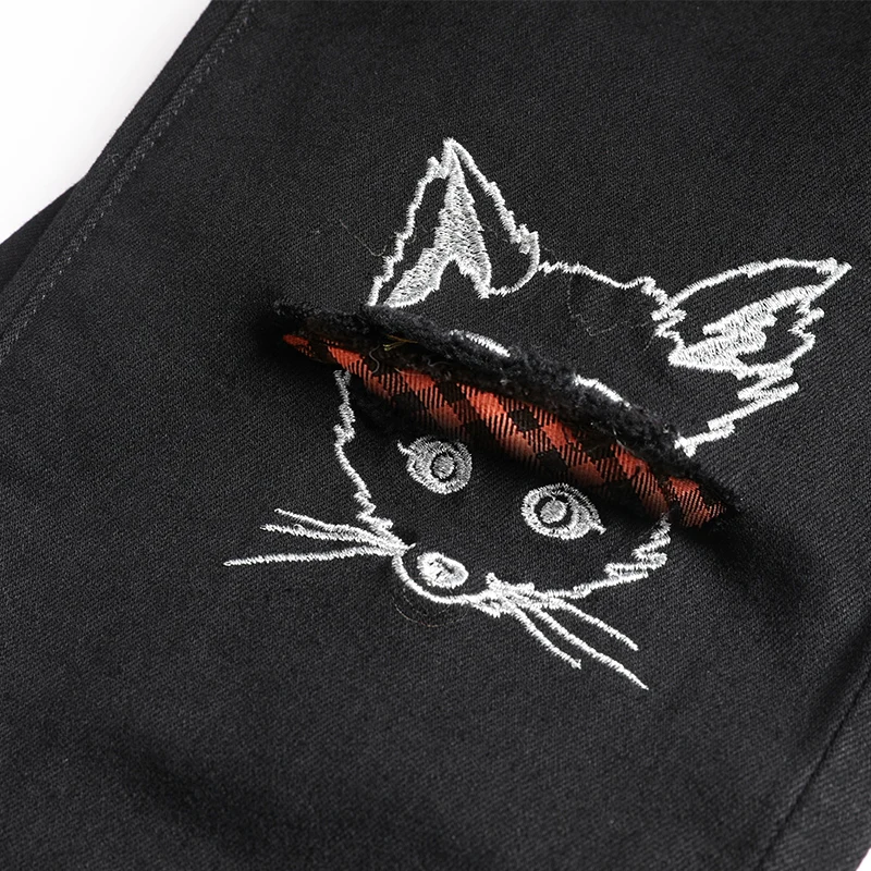 ELFSACK, черные, одноцветные, с вышивкой лисы, повседневные джинсы для женщин, зима, новые, чистые, рваные, обтягивающие, офисные, для девушек, базовые штаны для ежедневной носки