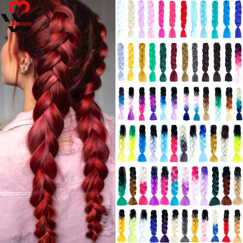 

MANWEI1 Pcs Synthetic Hair Braids Ombre Crochet Braiding Hair Extension Box Braids Hair 24inch 100g Jumbo Braid