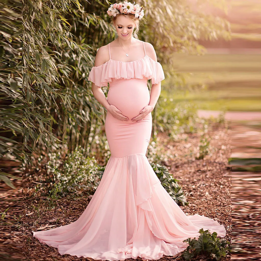 Women Pregnants Sexy Photography Props Short Sleeve Maternity Solid Lace Off Shoulders Dress Art Photo #730 | Мать и ребенок
