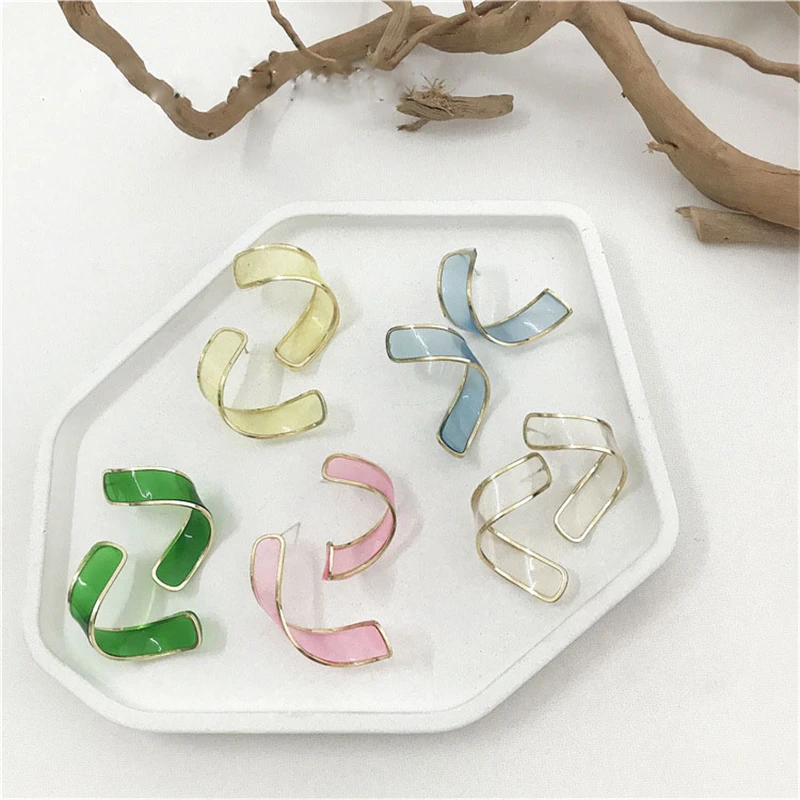 

SOHOT Chic Transparent Twisted Acrylic Women Stud Earrings Candy Colorful Trendy Prevent Allergy Summer Party Jewelry Brincos