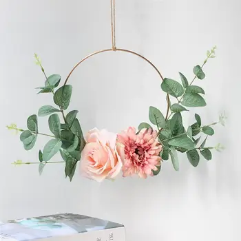 

Garland Artificial Flower Christmas Wreath Wedding Fake Leaves Vine Wreath Hoop For Wedding Home Decoration