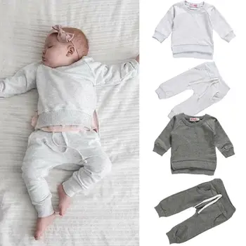 

Spring Autumn Infant Baby Boy Girl Warm Outfits Kids Solid Shirts Tops Long Pants Clothes Set
