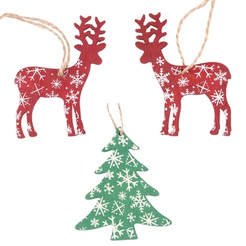 

6PCS/lot Creative Wooden Snowflake Printed Christmas Series Xmas Tree Hanging Decorations Ornament DIY Craft Home Party Supplies