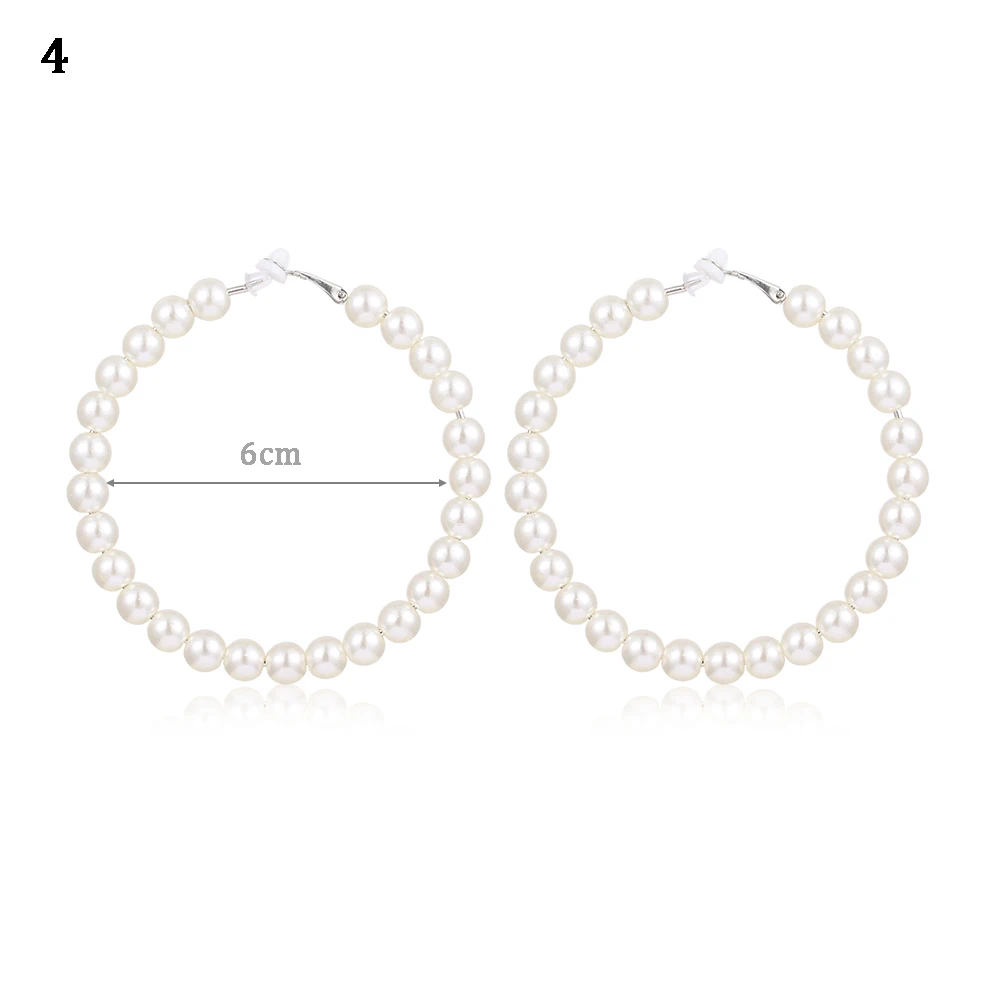 1 пара, элегантные женские серьги-кольца с белым жемчугом, большие жемчужные кольца, серьги, модные ювелирные изделия - Окраска металла: 14