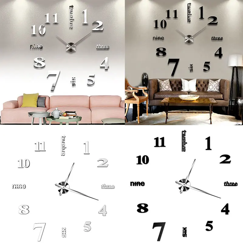 3D DIY Декорация настенные часы зеркальное украшение для дома гостиная Большой художественный дизайн Великобритания