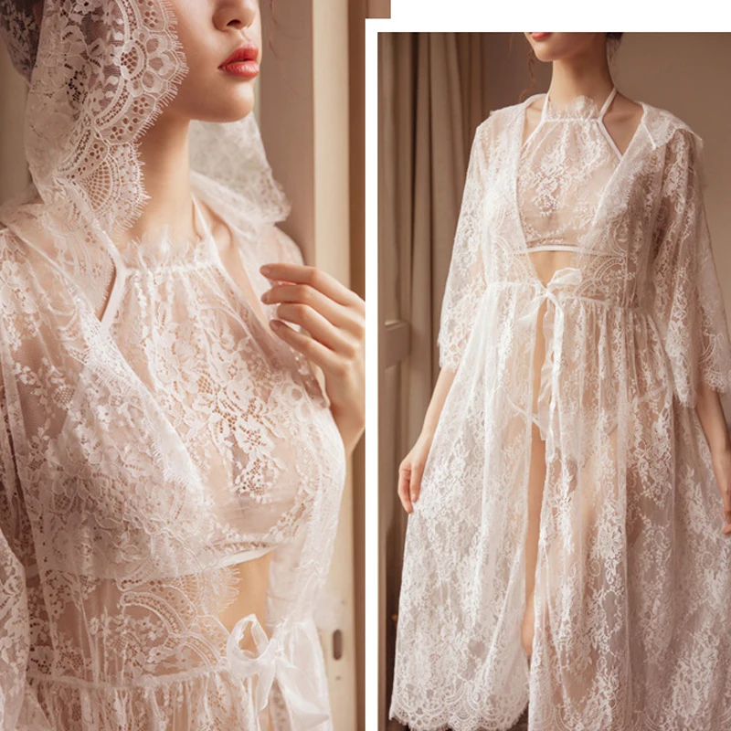 Летняя женская пижама, Ropa Transparente Para Mujer, белая сексуальная пижама с круглым вырезом, Ropa De Dormir De Encaje Para Mujer Pijama Feminino