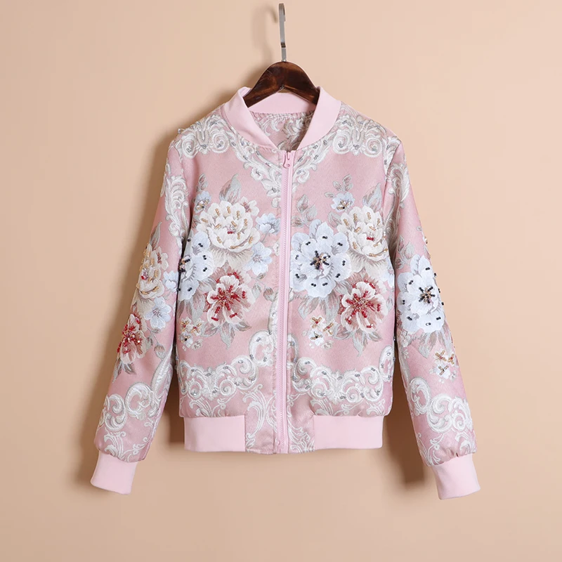 Pink AELESEEN, новинка весны, модная женская куртка с цветочным рисунком, роскошные, с бисером, Подиумные, с вышитыми цветами, высокое качество, жаккард, повседневные топы - Color: Pink